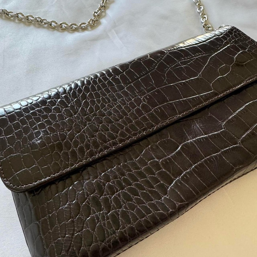 brown embossed leather shoulder / hangbag - Picture 7 of 7